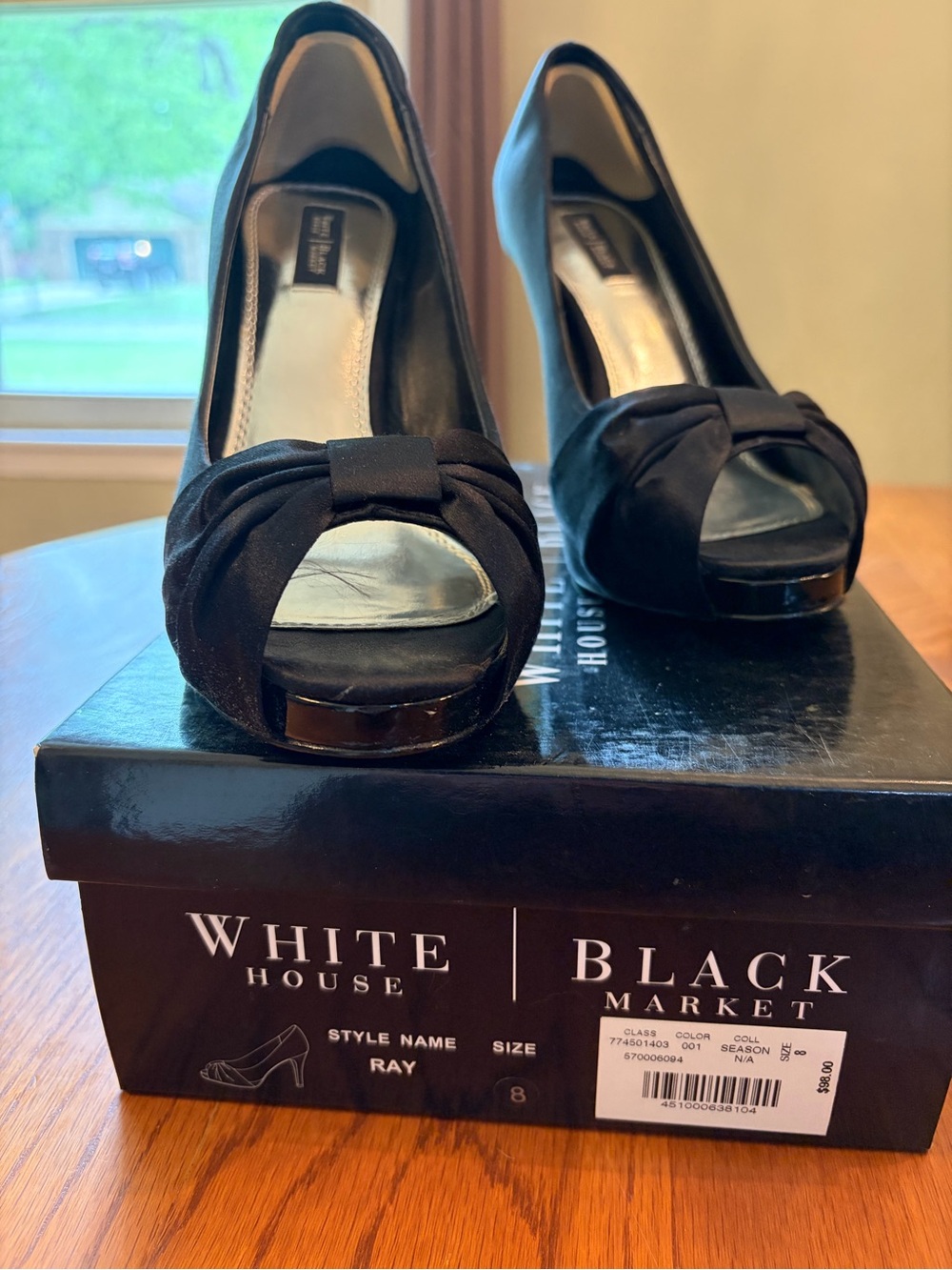 White House Black Market Black Suede Peep-Toe Knot Heels